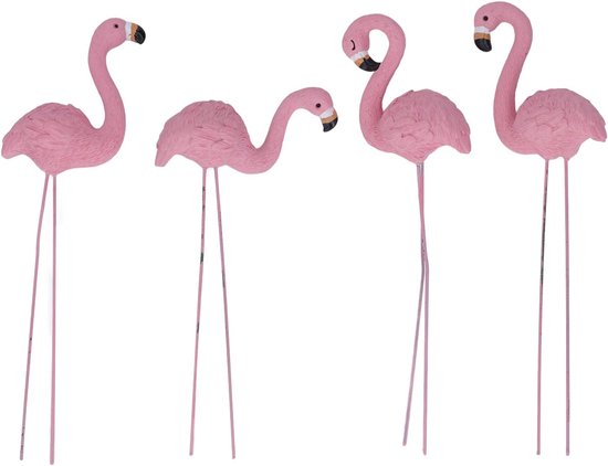 4 Stuks Roze Flamingo-tuinstandbeeld - Klein Flamingo-standbeeld voor Tuingazon-terrasdecoraties