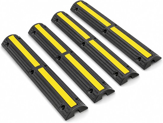 4 stuks rubberen 1-kanaals kabelbrug in zwart geel, drop-over kabelgoot voor vloer, garage, werkplaats en evenementruimte