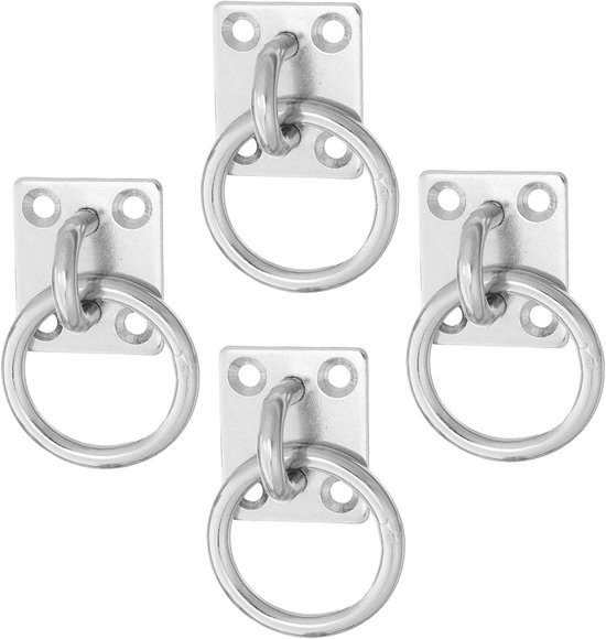 4 Stuks Rvs Ophangringen met Vierkante Basis Zware Belastbare Oogplaat Haken voor Binnen Buiten Universele Ophanghaak voor Schommels Tuin Boot Rigging