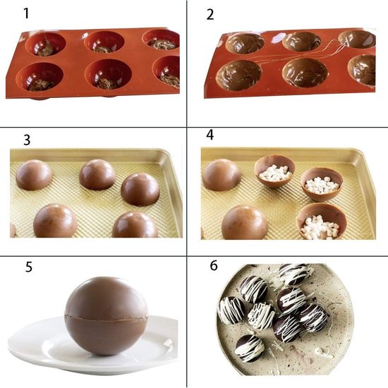 4 stuks siliconen bakvorm, 5 gaten, siliconen vorm, rond, 8 cm, halfronde bakvorm, siliconen vorm, halve bol voor chocolade, cake, gelei, koepelmousse