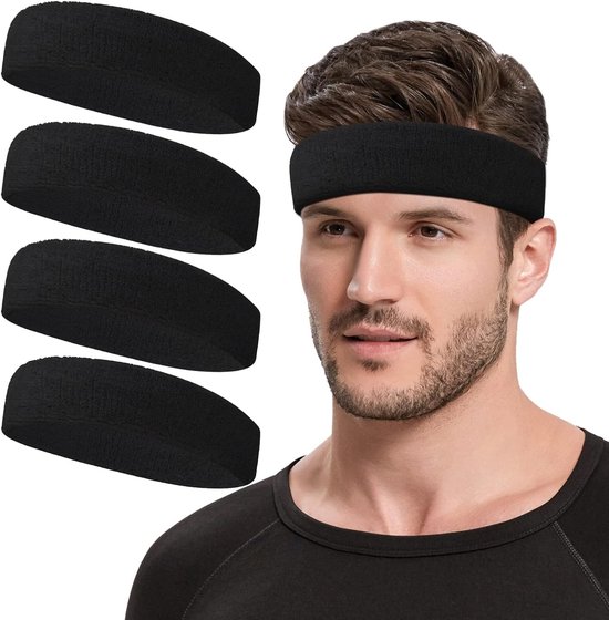 4 stuks sporthoofdbanden, antislip, zweetband voor dames en heren, zweetband voor hardlopen, yoga, hardlopen, fietsen