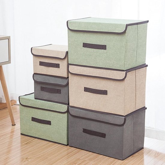 4 stuks stoffen opvouwbare opbergdozen met deksel (36 cm, 2 stuks + 26 cm, 2 stuks), stoffen opbergdozen met deksel, kledingorganizer, kamerorganisatie, grijs