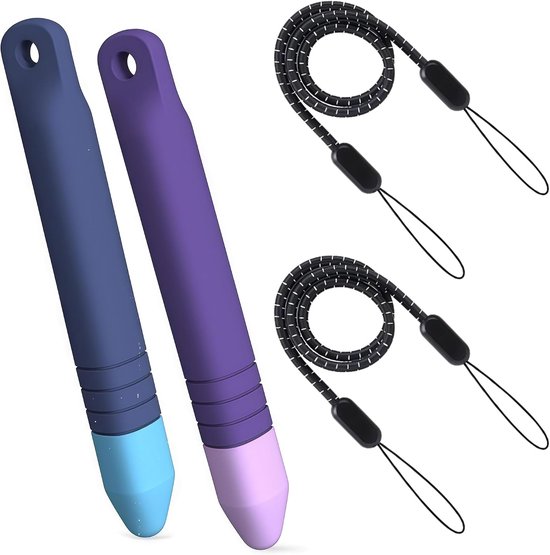 4 Stuks Tablet Pen Set - 2x Siliconen Touchscreen Stylus + 2x Koord voor Tablets Smartphones Smartwatch (Blauw en Paars)