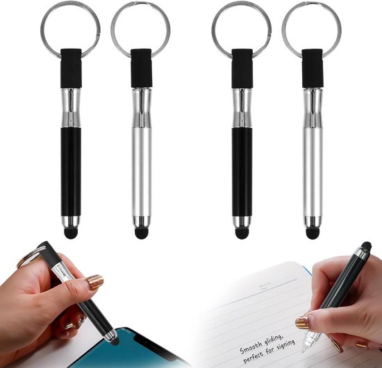4 stuks touchscreen-pen, balpen met touchpen, mobiele telefoonpen voor alle mobiele telefoons, pennen voor mobiele telefoons, mobiele telefoonpennen voor smartphones, mini universele stylus 3-in-1