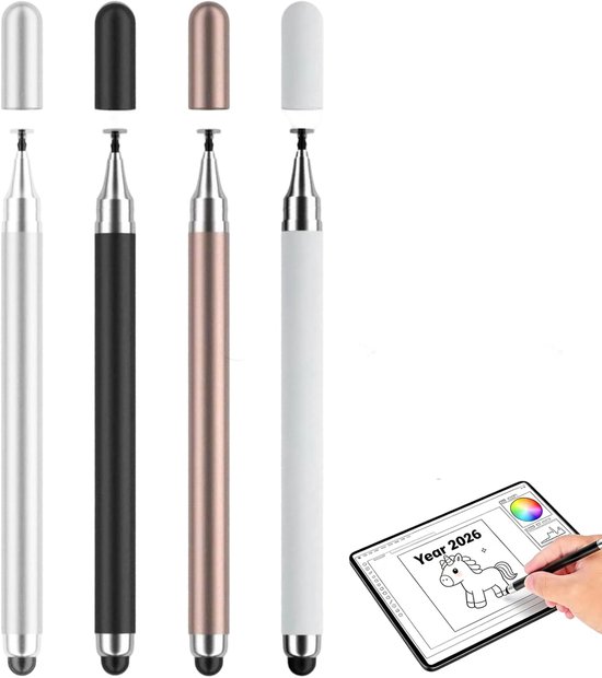 4 stuks universele styluspen, hoge precisie, stylus voor tablet, compatibel met iPad Pro/Mini/Air, Samsung, Xiaomi, Lenovo en iPhone, dubbele punt, gevoelige en nauwkeurige digitale stylus