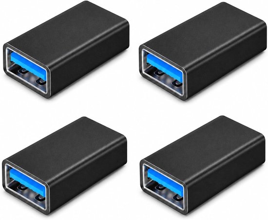 4 stuks USB-adapter vrouwelijk naar vrouwelijk, USB-A 3.0-koppeling voor kabelverlenging, aansluiting van twee mannelijke stekkers, duurzame en compacte aluminium behuizing voor computer, printer en