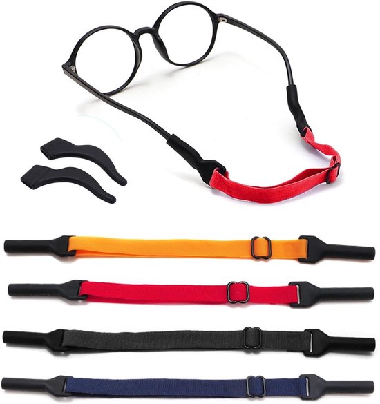 4 stuks verstelbare brillenriem, brillenhouder zonnebril riem universele brillenriem, oogbrillenhouders om de nek sport brillenriem voor mannen vrouwen kinderen (4 kleuren+4 stuks