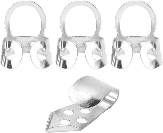 4 Stuks Vinger- en Duimplectrum Metaal Vingerhoesjes (Zilver/Goud)