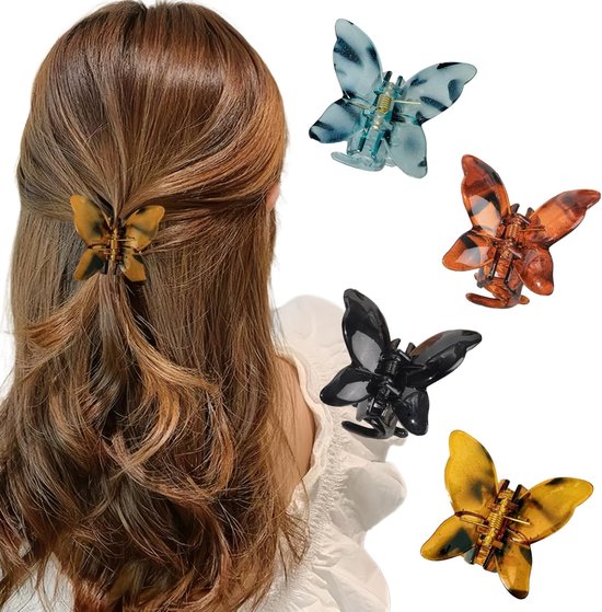 4 stuks vlinder haarclips kleine set haarspelden dames acryl haarclip voor vrouwen meisjes dun haarsieraad (kleur-1)