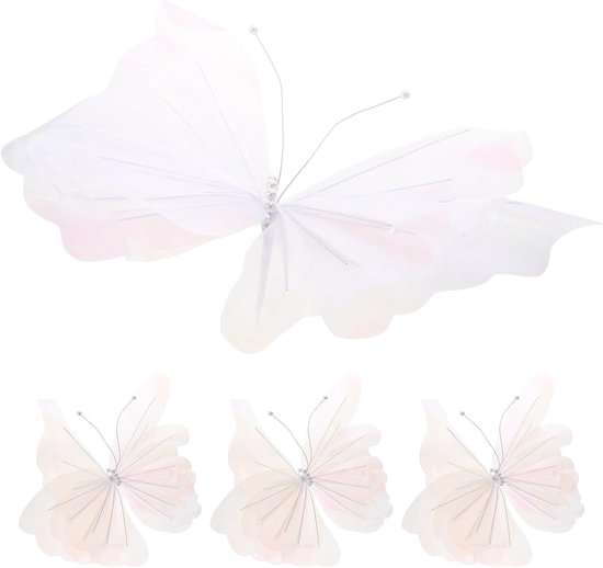 4 Stuks Vlinderdecoratie Wit Wanddecoratie Lichtgewicht Holografisch Bruiloft Verjaardag Feest Achtergrond Decoratie