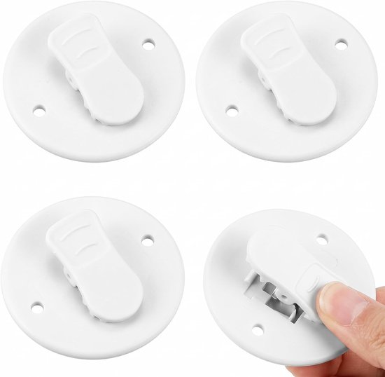 4 stuks witte douchegordijnclips, zelfklevende clips voor douchegordijnen, zelfklevende clips voor gordijnen, winddichte douchegordijnklemmen voor huis en caravan