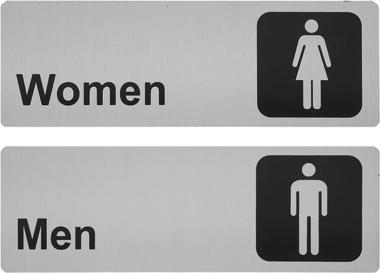 4 stuks zelfklevende aluminium toiletbordjes voor mannen en vrouwen, geschikt voor commerciële bedrijven, restaurants, hotels, kantoren, scholen en openbare gelegenheden, 9x3 inch.