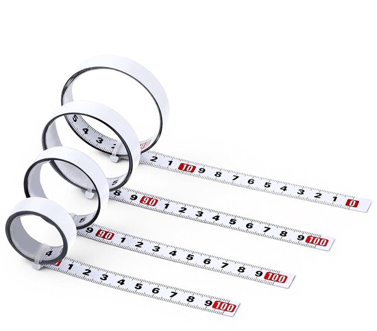 4 stuks zelfklevende meetlint, 1 m meetlint, metrische stalen liniaal, wit, zelfklevend, meetlint voor het meten van verticale objecten zoals werkbanken (vooruit, achteruit)