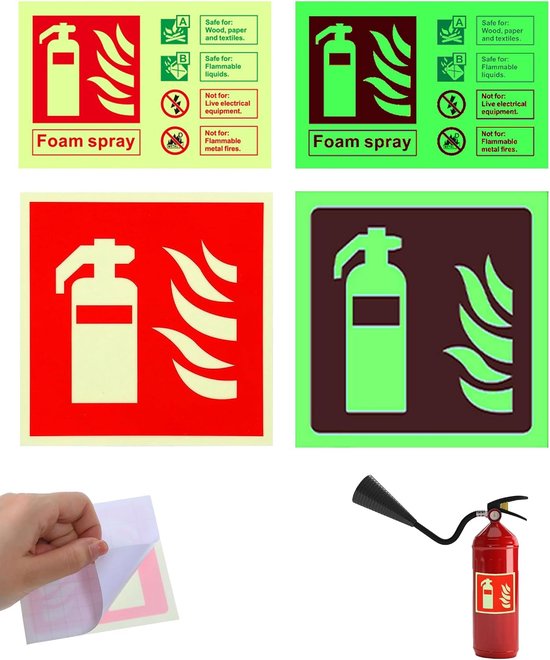4 stuks zelfklevende oplichtende brandblusser-borden, pictogram-stickers van pvc, waarschuwingsbord voor brandblusser locatie in huis, kantoor, ziekenhuis, magazijn