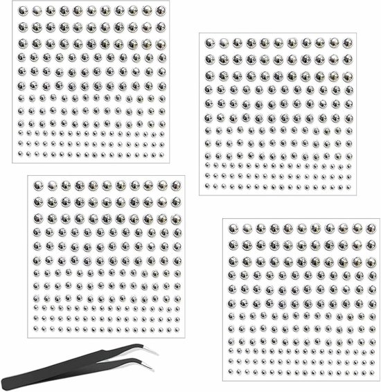 4 vellen 660 stuks lippenstekers 3/4/5/6 mm nep-zelfklevende piercingset, niet-doordringende neusstekers met pincet voor punk, Y2K, zilver