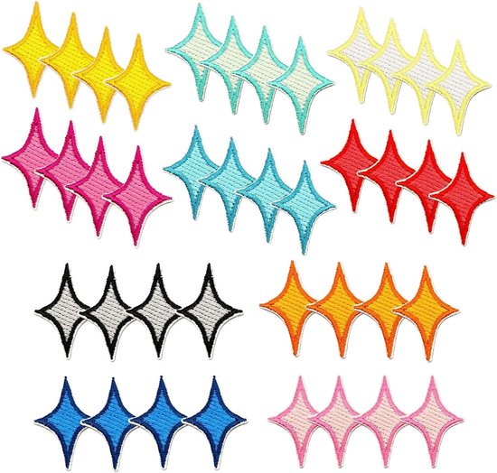 40 Stuks Delige Kleurrijke Geborduurde Sterren Opstrijkbare Patches Kleine Vierpuntige Stervormige Decoratieve Stoffen Applicaties Duurzaam Eenvoudig Te Bevestigen voor Jas Jeans