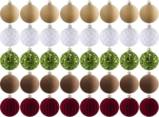 40 Stuks Fluwelen Kerstballen, Elegant Velvet, Bruin, Rood, Groen, Wit, Koffiekleurig, Kerstmis