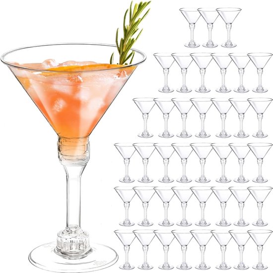 40 stuks herbruikbare kunststof martini-glazen, 150 ml, grote martiniglazen, margarita-glazen van kunststof, perfect voor nieuwjaarsfeesten, wijn, desserts, aperitieven en