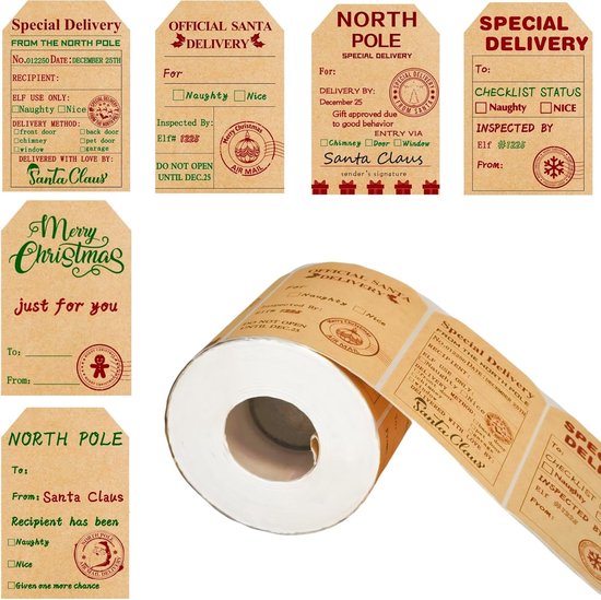 400 stuks van kerstmanstickers, vintage kraft kerstcadeaulabels stickers, van de noordpool, huidige kerstmanstickers, etiketten voor inpakpapier, kerstfeestdecoraties (2 x 7 cm)