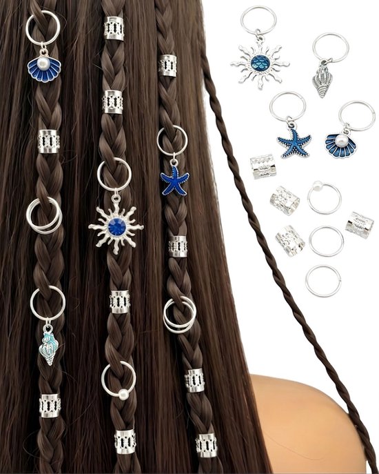 45 stuks haaraccessoires voor vlechten, verstelbaar, haaraccessoires, haarsieraden, spiraalclips voor dreadlocks, voor mannen, vrouwen, meisjes en kinderen (zilver)