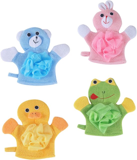 4stuks Kindvriendelijke Badhandschoenen Creatieve Wipes Duurzaam Waterabsorberend Geschikt Voor Jongen Meisje Veilig Gezellig Badplezier