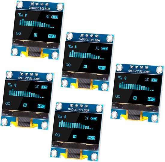 5 stuks 0,96 inch OLED-displaymodule 128 x 64 pixels I2C display weergavemodule met I2C IIC seriële zelfoplichtend, compatibel met Arduino Raspberry PI (blauw)