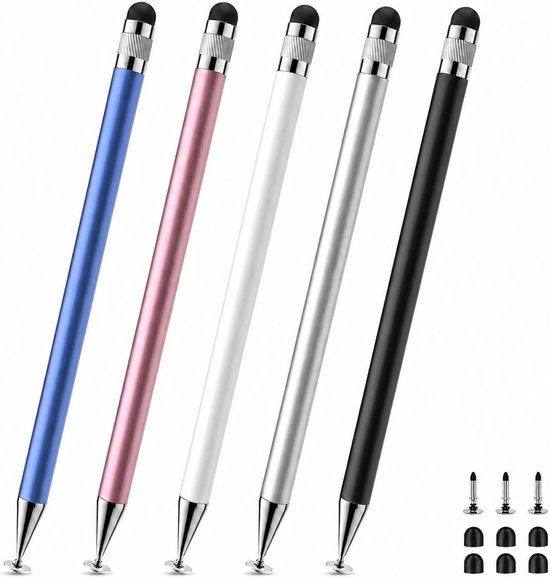 5 stuks 3-in-1 tabletpen voor tablet en smartphone, gevoelige en nauwkeurige tablet pen met stylus, touchscreen-pen, tablet met verwisselbare opzetstukken