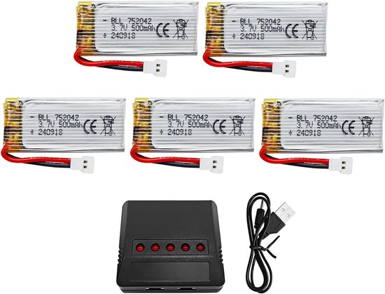 5 stuks 3.7V 500mAh batterij & oplader voor H31 H37 H6D Hubsan X4 FPV H107C H107D H107L H107P H108 JXD392 JXD388 JXD385 UDI U816A SYMA X5C X5SW HS170 HS170C HS170G F180W F180C TR-C385 TR-P51 TR-F22
