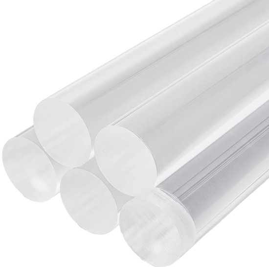 5 stuks acryl pluggen staven 255-256 mm lang, 24,5-25 mm diameter, acrylstaven, rond, transparante plugstang