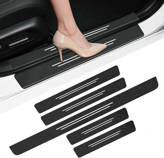 5 Stuks Auto Dorpellijsten Bescherming Voor Renault Kangoo II Express Compact 2013-2019, Auto Koolstofvezel Instaplijsten Kick Platen, Anti-Kras Auto Instaplijsten Beschermfolie