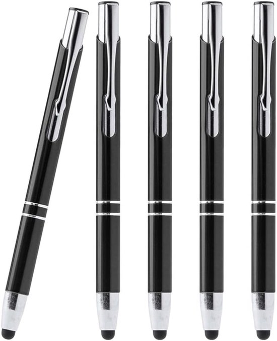 5 stuks balpen touchpen set zwart metaal stylus pen voor mobiele telefoon tablet 2-in-1; capacitieve touchscreen-pen nauwkeurige invoer opvallende kleur kantoor dagelijks Stylosa