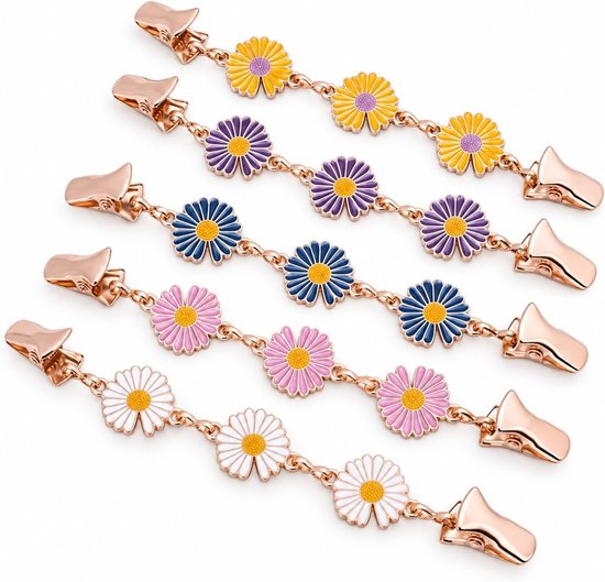 5 stuks Daisy cardigan clips voor dames, metaal, elegante kledingclips voor het vastbinden van truien, gebreide jas, blouse, decoratieve cinch-clip voor sjaals, doeken en stijlvolle outfits
