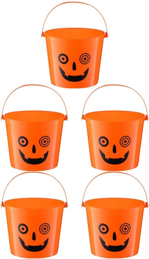 5 Stuks Delige Kleine Halloween Pompoenemmers met Plastic Handvat voor Jongen Meisje Om Snoep Te Compacte Pompoen Traktatie- voor Trick--treat Feestdecoratie