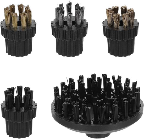 5 Stuks Delige Set Stoomreiniger Ronde Borstels Vervangbare Nylon Borstelkoppen voor Precieze Reiniging van Voegen Kieren Moeilijk Bereikbare Plekken Compatibel met Stoomreinigers
