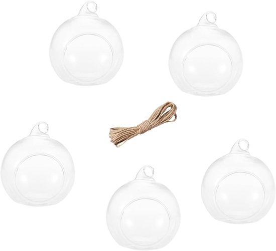 5 Stuks Glazen Hangende Bruiloftsornamenten Hangende Standaard Met 9 M Touw 10 Cm Platte Bodemdecoraties Voor Ceremoniescènes