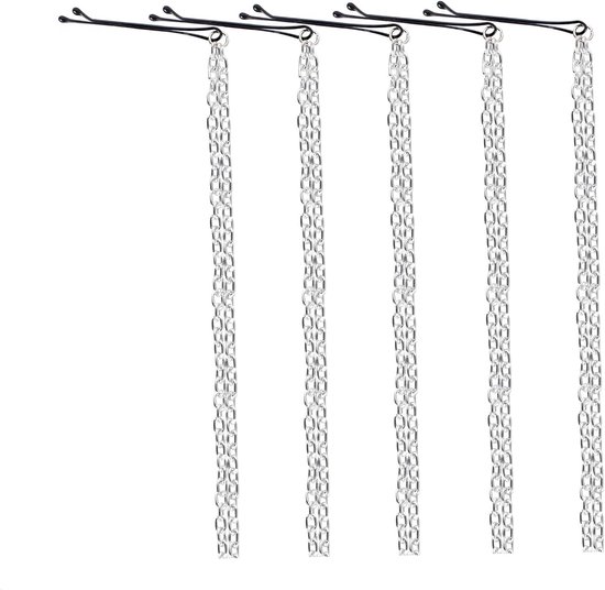 5 stuks haarkwastje, haarkettingen voor vrouwen - slanke metalen ketting met clip, lang stylingaccessoire, zilver, 50 cm/19,69 inch