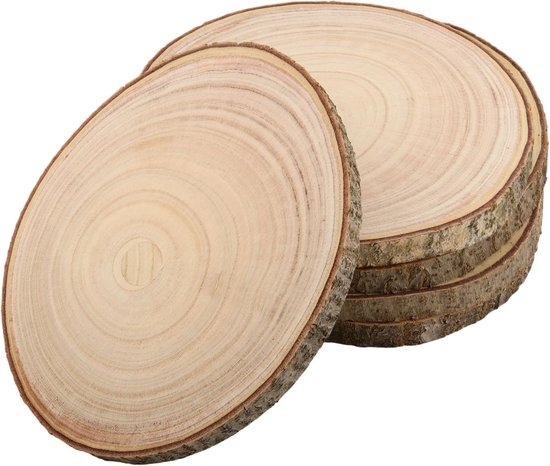 5 stuks houten schijven, diameter 26-30 cm, 20 mm dik, ronde boomschijven met schors, ronde houten plaat, zonder gat voor tafeldecoratie, knutselen, kerstdecoratie, bruiloft