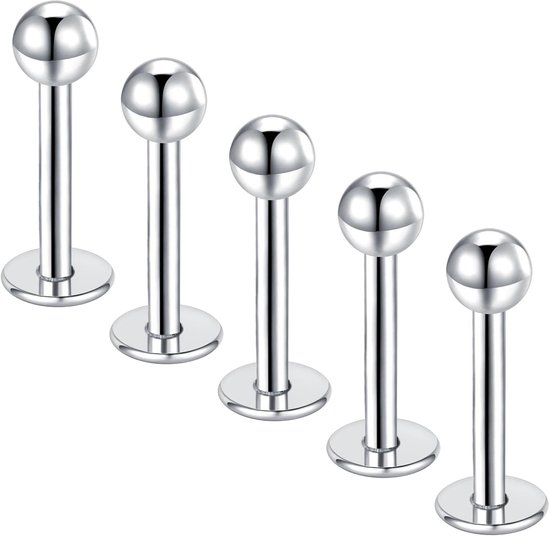 5 stuks lippiercing labret steker 10 mm chirurgisch staal piercing helix lip Monroe Medusa studs 16G zilver goud
