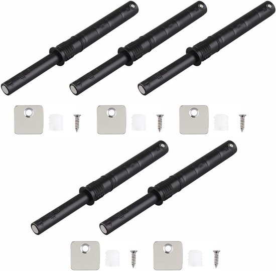5 stuks magnetische druksluitingen Push to Open, matte heavy-duty deuropener met 37 mm slag, uitwerper voor greeploze meubeldeuren, meubelsluitingen voor keuken, kast & lade incl. accessoires