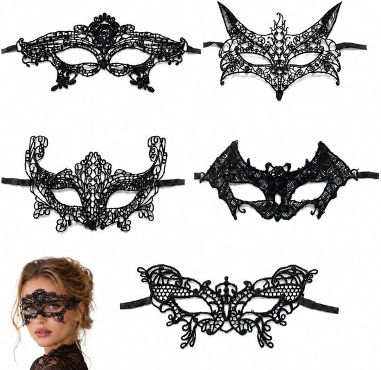 5 stuks Mardi Gras Venetiaanse maskers voor gemaskerd bal van kant voor dames en heren