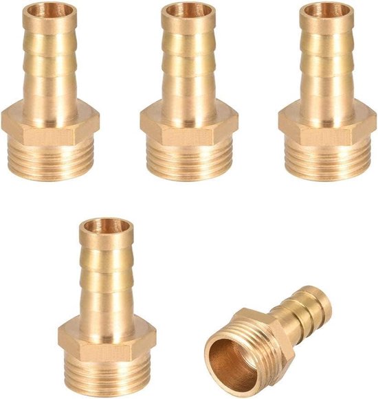 5 stuks messing weerhaken buisstekker adapter 10 mm weerhaken x G3/8 buitenbuis