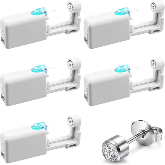 5 stuks oorpiercingpistool, wegwerp-steriele veiligheids-oorneuspiercing-pistoolkit, pijnvrij, zelfpiercing-gereedschap met oorstekers