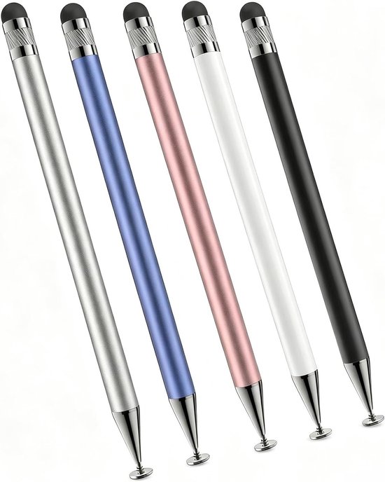 5 stuks pennen voor tablet - 2-in-1 touchscreen-pen, touch pen, tabletpen voor alle tablets, Android en smartphones (zilver, blauw, roségoud, wit, zwart).