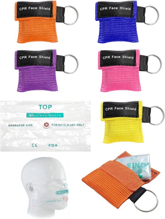 5 stuks Pocket Mask EHBO-gezichtsmaskers Cpr met sleutelring met adembarrière in één richting adembeschermingsmaskers adembeschermingsmaskers CPR Face Shield