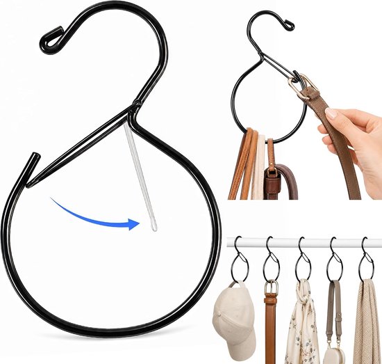 5 stuks S-vormige riemhouder, zwarte riemorganizer, veelzijdige riemhouder, kledingkast, riemopslag voor stropdassen, sjaals, handtassen, tassen en accessoires