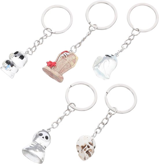 5 stuks schedel sleutelhanger Halloween horror sleutelhangers grappige spook en schedel sleutelhanger hangers voor jongens meisjes portemonnees rugzak accessoires Halloween thema feest gunsten