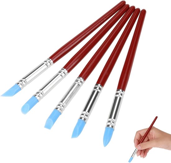 5 stuks siliconen klei sculptuur gereedschap rubber penseel carving kwast voor kleisculptuur DIY wijsheid snijgereedschap -diy -te