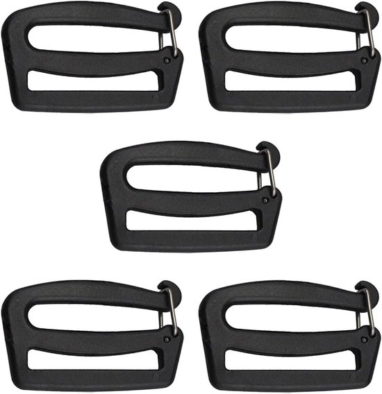 5 stuks singelband haak clips voor kamperen wandelen, zwart rechthoek 5 stuks