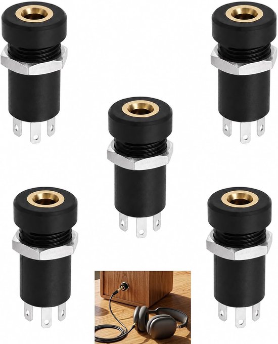 5 stuks stereo-jackstekkers 3,5 mm, stereo-stekker met stereo-moer PJ-392A om te solderen, 3-polige audio-aansluitingen van nylon met vernikkeld contacten voor reparatie van hoofdtelefoon microfoon