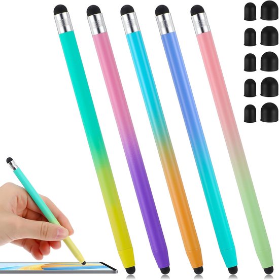 5 stuks tabletpen, zeer nauwkeurige 2-in-1 touchscreen-pen met 10 rubberen reservepunten, universele stylus pen voor alle mobiele telefoons/tablets/smartphones